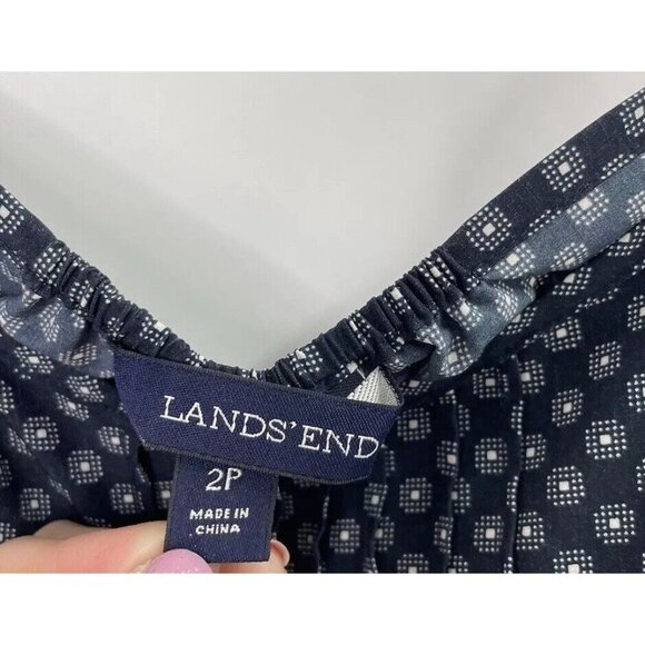 Lands End Navy Blue White Geometric Print Sleeveless Pull Over Tank Size 2P - Picture 4 of 8